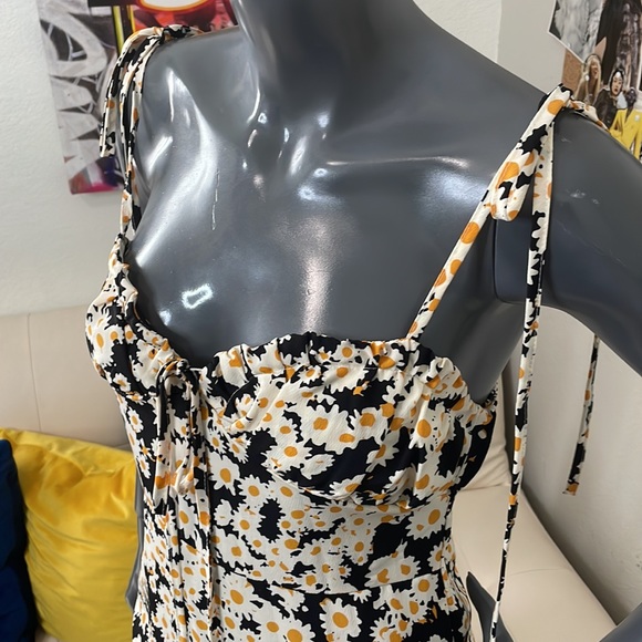 Y2K Style Dress with Shoulder Ties | Black/Yellow/White | Small - Picture 2 of 11